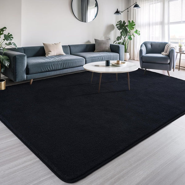 AROGAN 4x6 Feet Modern Shag Area Rug for Bedroom, Plush Memory Foam Bedside Rug, Washable Indoor Carpet Decor, Black