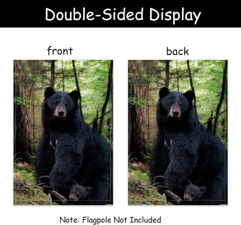 WHPCT Black Bear Garden Flag - Family Nature House Flag Banner for Patio Lawn Outdoor Home Decor, 12x18 Inch Double
