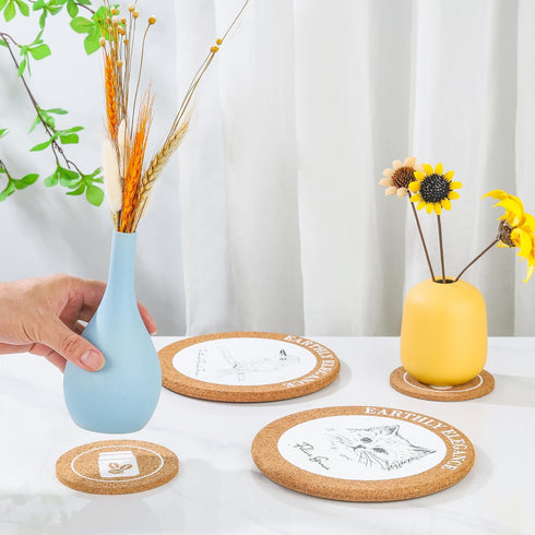 5 7.28" 4" Set 4, Cork Trivet, Pcs Trivets for Hot Dishes & Coasters of Drink CoastersPlant Coasters, Hot Pads