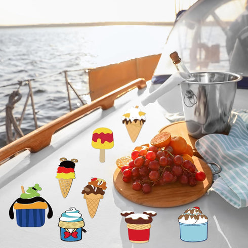 12PCS Summer Mouse Cruise Door Magnets, Cute Ice Cream Stickers for Fridge, Car Door, Whiteboards