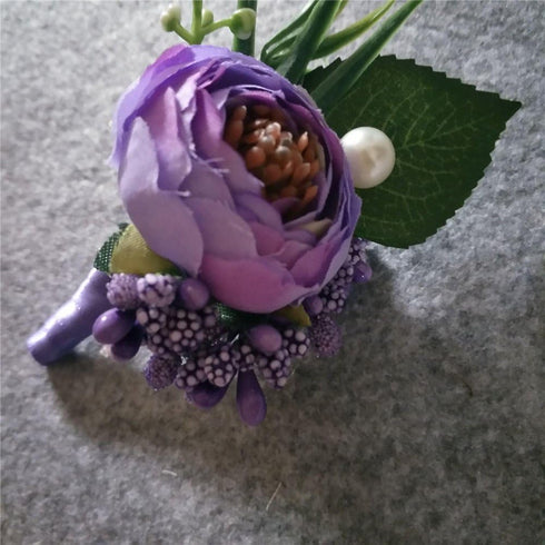 6 Pieces Groom Boutonniere - Light Purple Wedding Flowers Party Decoration