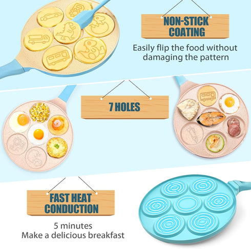 Dinosaur Egg Pan, 7-Cup Nonstick Omelette Skillet for Pancakes, Eggs, Crepes, Breakfast Pancake Maker