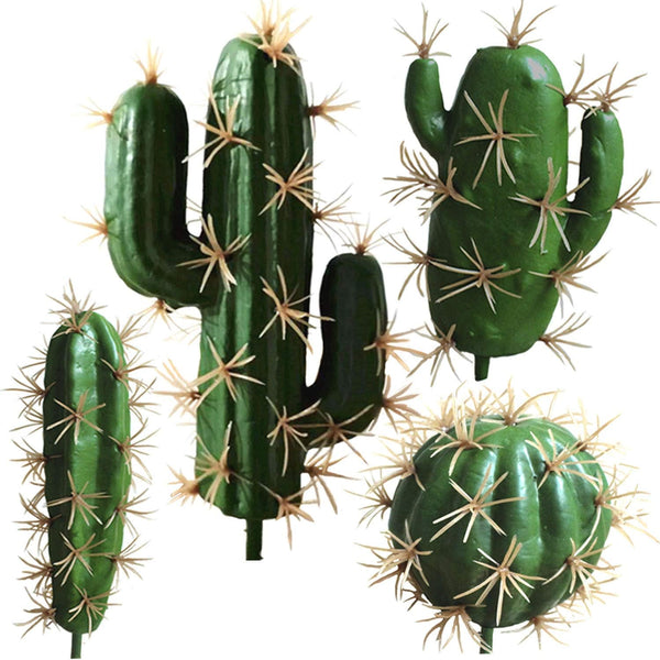 FagusHome Artificial Cactus Decor - Faux Cactus Plant Fake Succulents, 4 Pieces Unpotted Indoor Décor
