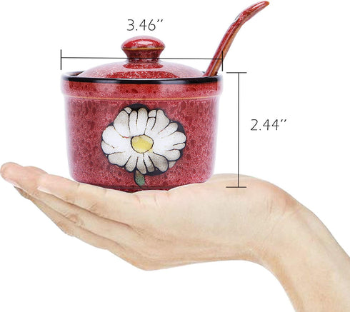 VanEnjoy Retro Hand Painted Flower Ceramic Round Sugar Bowls Spice Containers Porcelain Jar with Spoon Round Condiment