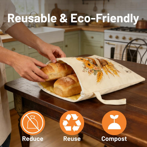 Wantocore 2 Pack, Reusable Bread Bags for Homemade Bread L-shaped Zipper Beeswax Bread Bag for Easy Access, Exquisite