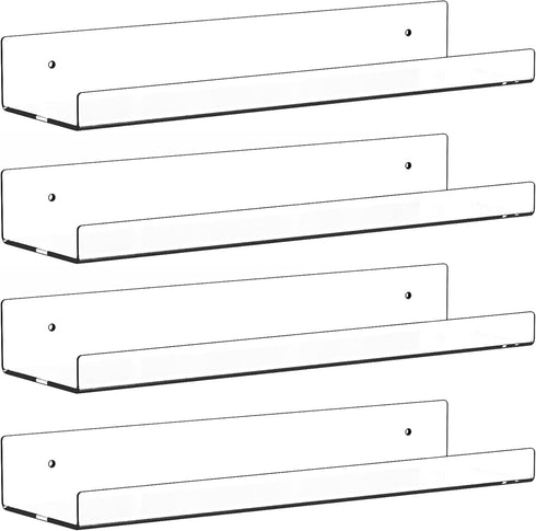 4 Pack Clear Acrylic Shelves for Wall with Adhesive,15 Inch No Drill
