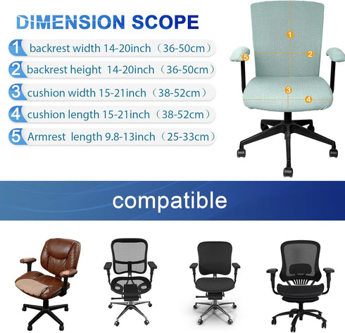 Office Chair Covers Set, Universal Protective Stretchable Chair Seat Covers, Desk Chair Armrest Covers, Slipcovers Pads