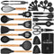 Silicone Kitchen Utensils Set, 28PCS Large Cooking Utensils with Holder, Wooden Handles, Spatula, Spoon, Whisk, Black
