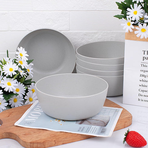 EI 8pcs Wheat Straw Bowls Set, 28oz Unbreakable Premium Cereal Bowls, Reusable Plastic Bowls for Picnic, Dinner, Party
