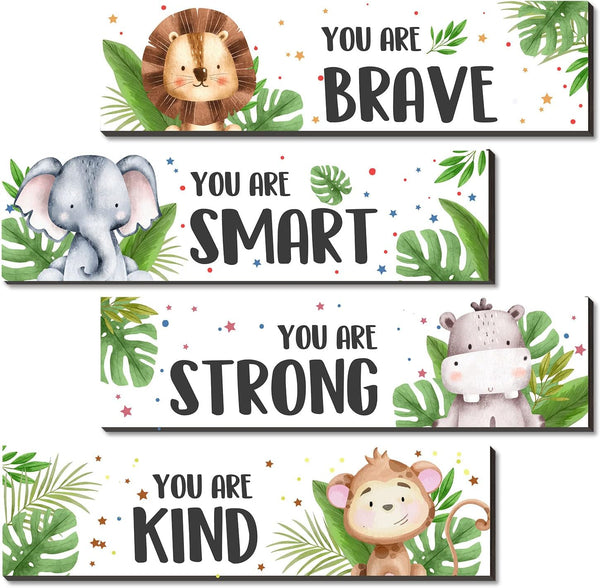UBLURO 4-Piece Jungle Animals Wall Art - Motivational Wall Decor, Wooden Hanging Prints,