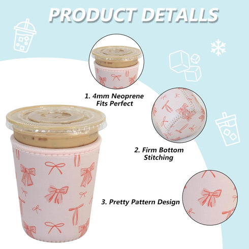 Xumbtvs 3 Pack Reusable Iced Coffee Sleeves - Insulator Neoprene Sleeve for Cold Beverages, Fashion Patterned Iced