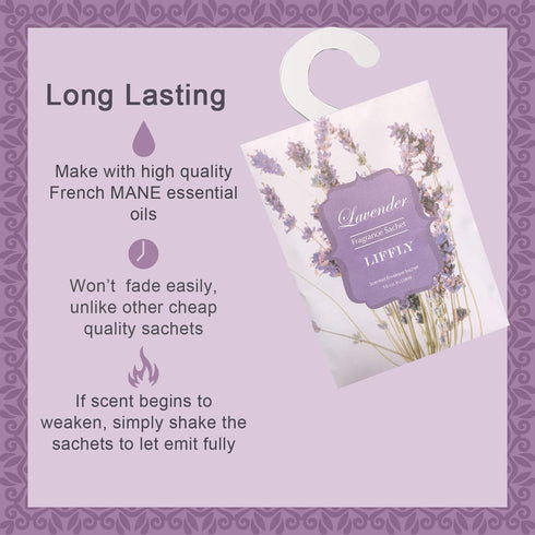 8 Large Packs Lavender Scented Sachets Bag with Hanger for Drawer and Closet