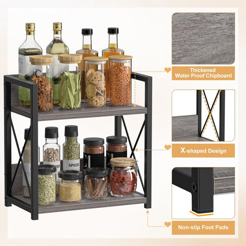 Giikin 2 Tier Countertop Shelf Organizer - Grey Desktop Coffee Organizer, Spice Rack for Kitchen