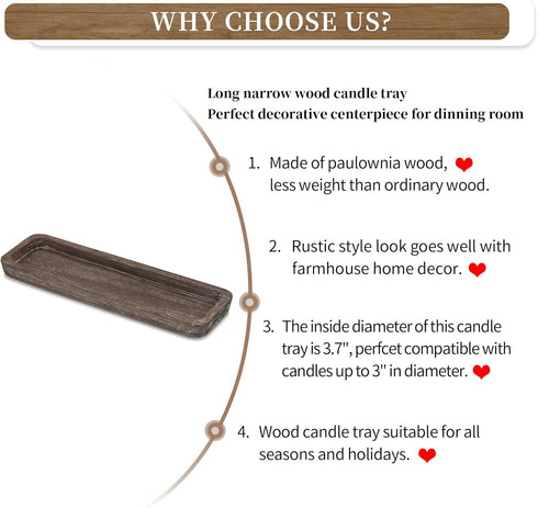 Hanobe Rustic Wood Centerpiece Tray: Decorative Tealight Candle Holders Long Farmhouse Candle Plate Wooden Table