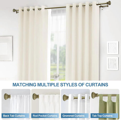 Urbanest Fluted Ball Adjustable Double Drapery Curtain Rod Set - 5/8", 48"-84", Antique Gold
