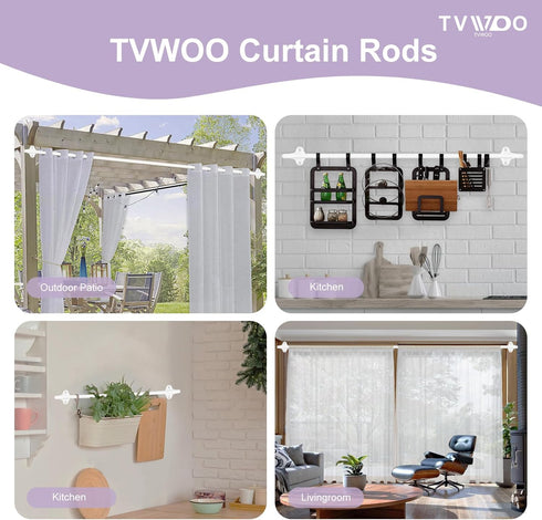 Wrap Around Curtain Rods - White Curtain Rods 28 to 60 Inch, 5/8 Inch Adjustable Blackout Curtain Rod, Aluminum Curtain