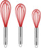NileHome Commercial Stainless Steel Whisk Set, 3 Pack Small Whisks (8" 10" 12") with Silicone Non-Stick Coating (Red)