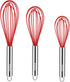 NileHome Commercial Stainless Steel Whisk Set, 3 Pack Small Whisks (8" 10" 12") with Silicone Non-Stick Coating (Red)