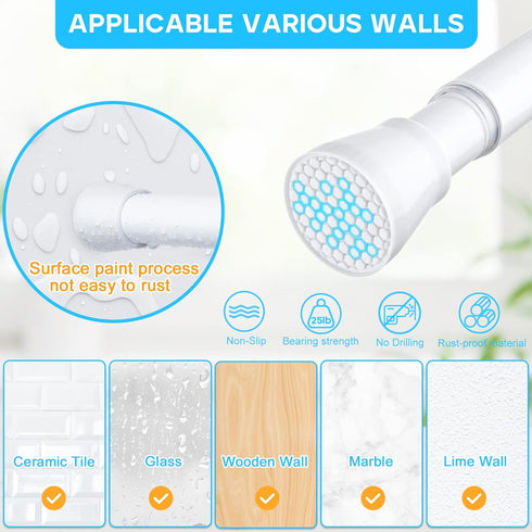 White Tension Curtain Rod for Windows, Adjustable 28 to 48 Inch, No Drilling, 7/8" for Bedroom Doorway