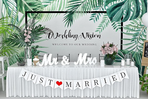 VIOPVERY Large White Mr and Mrs Sign for Wedding Table, Wooden Letters with Just Married Banner