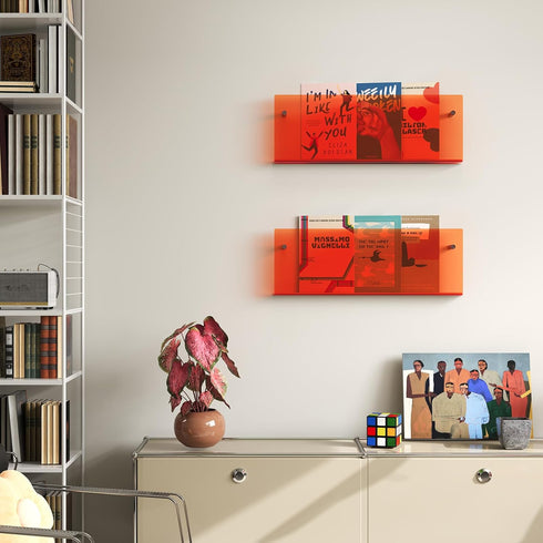 2 Pack 17 Inch) Acrylic Magazine Holder, Hanging Bookshelf Magazine Rack, Wall Mounted Floating Brochure Display