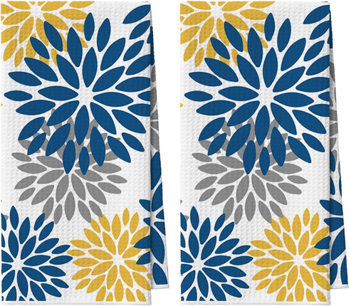 Artoid Mode Dark Blue Dahlia Floral Bar Kitchen Towels, 12x24 Inch Quick