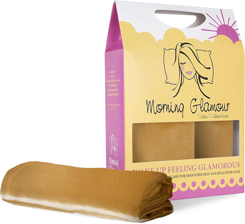 Morning Glamour Satin Pillowcases for Hair & Skin, Standard/Queen Size Set of 2, Gold, 20”x26”