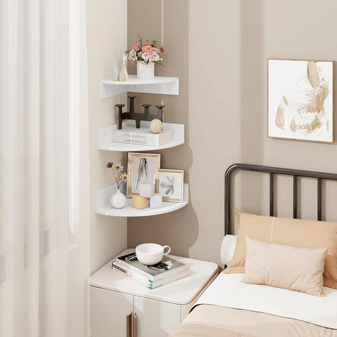 Set 3 12 Inch Homode Floating Corner Shelves, of Wood Corner Wall Shelves with Wire Hole, Deep Hanging Corner Display