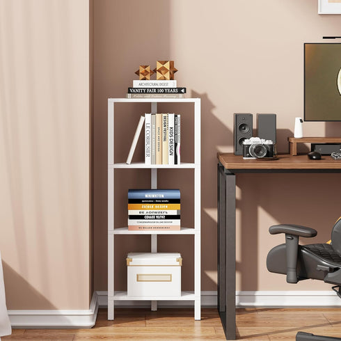 4-Tier BS05BW004 TUTOTAK Corner Shelf, Corner Bookshelf for Small Space, Narrow Display Corner Shelf Stand with Storage