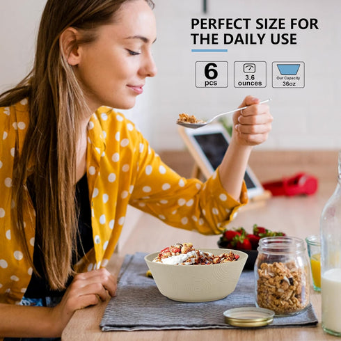 PYRMONT 36 OZ Cereal Bowls Wheat Straw Bowls Set of 6, Reusable Soup Bowls, Microwave & Dishwasher Safe