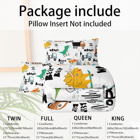 Set Set,Construction Set Set, Set Boys Excavator Comforter Full,Cartoon Bedding Comforter for Teen,Dinosaur Truck Quilt