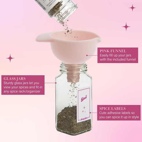 Set, 4-Ounce 20-Piece, Paris Hilton Glass Spice Jar Storage Empty Spice Jars with Labels, Shaker Caps and Metal Lids