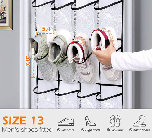 24 MISSLO Over The Door Shoe Organizer Large Mesh Pockets, White