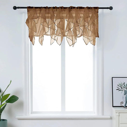 PearAge Rust Brown Ruffled Voile Semi Sheer Curtain Valance, Shabby Chic Ruffle Valance 50x16 Inches