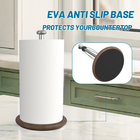 Countertop VEHHE Wooden Paper Towel Holder with Weighted Base, One-Handed Tear Paper Towel Holder Stand with Damping