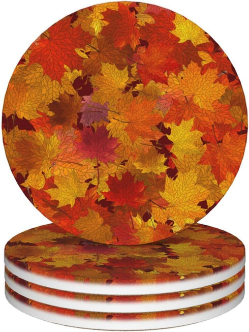 HOYYU Fall Autumn Maple Leaves Coasters for Drinks Absorbent Ceramic Coasters Set of