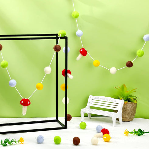 2 Summer 6.56 Tatuo Pcs Felt Mushroom Garlands Pom Pom Garland Banner Mushroom Classroom Decor Hanging Baby Shower