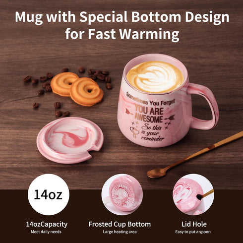 Coffee Mug Warmer & You are Awesome Mug Set, Electric Cup Warmer for Desk with 3 Temperature Settings, 8-Hours Auto
