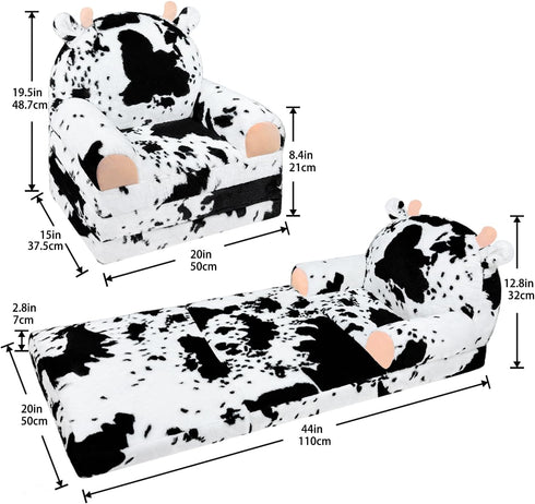 2-in-1 1-3Cow QIUODO Toddler Chair with Faux Rabbit Fur Foldable Kids Couch, Soft Sofa for Reading, Bedroom or Playroom