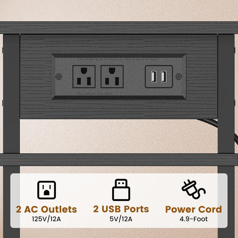 3 Asgolion Side Table with Charging Station, Skinny Nightstand with USB Ports and Outlets, Tier Narrow End Table