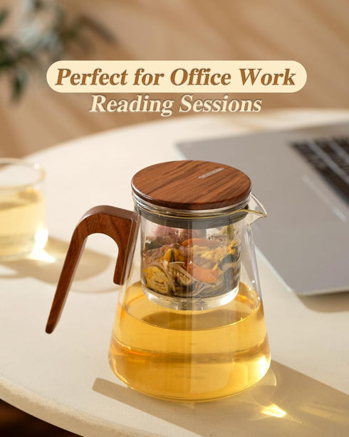 ZENS Magnetic Tea Pot, Enchanted Glass Teapot with Infuser and Magnetic Suction Lid for Mess-Free Loose Tea Diffusers