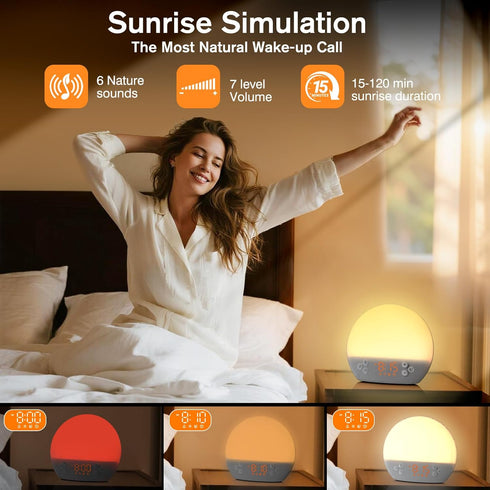 Dimmable 30 KEPLUG Wake Up Light Sunrise Alarm Clock,Digital Alarm Clocks Bedside Night Light,White Noise Sound Machine