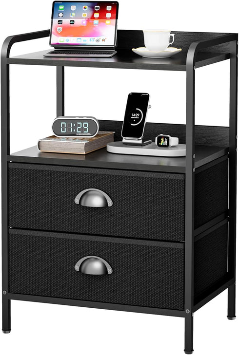 YEYSHAOM Night Stand with 2 Fabric Drawer and Sturdy Metal Frame, Lightweight &
