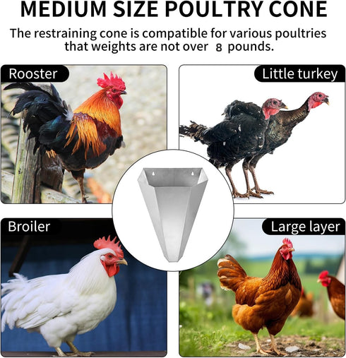 8lbs 8 Holdly Medium Size Chicken Cone, Galvanized Steel Poultry Restraining Cone for Chicken,for Large Layers
