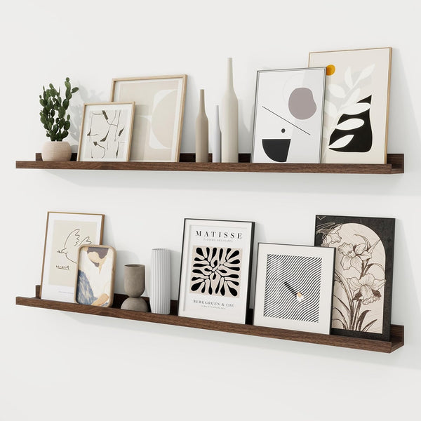 RICHFOCUS Picture Ledge Shelf, 48 inch Floating Shelves Set of 2, Wood