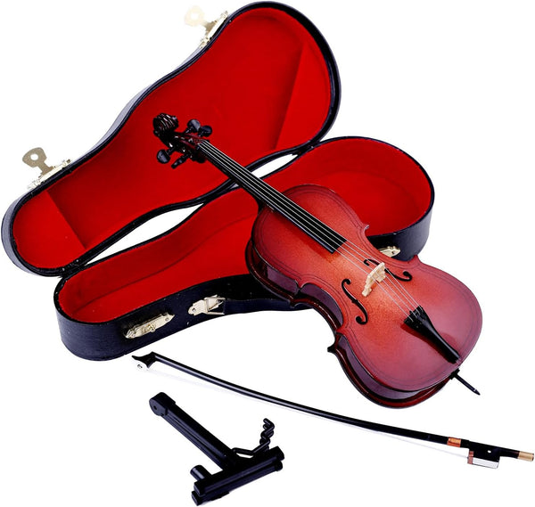 Dselvgvu Wooden Miniature Cello with Stand, Bow and Case Mini Musical Instrument Cello