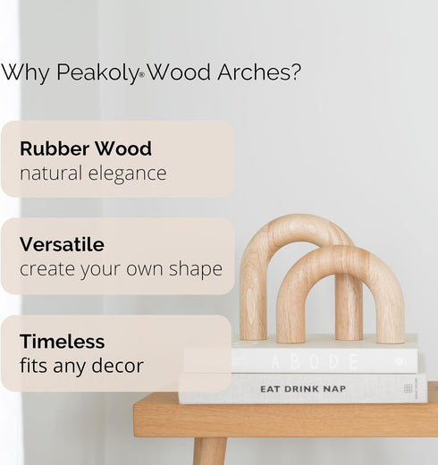 PEAKOLY Wood Arch Decorative Objects - Modern Bookshelf Decor, Coffee Table Sculpture, Floating Shelf Decor Accents
