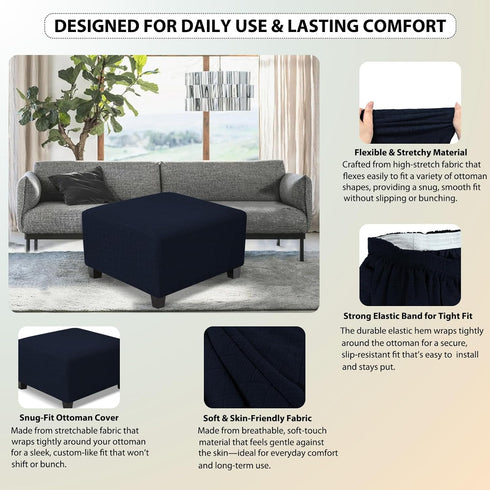 Square Ottoman Cover,Soft Stretch Jacquard Slipcover with Dual Waterproof Layers,Washable Furniture Protector