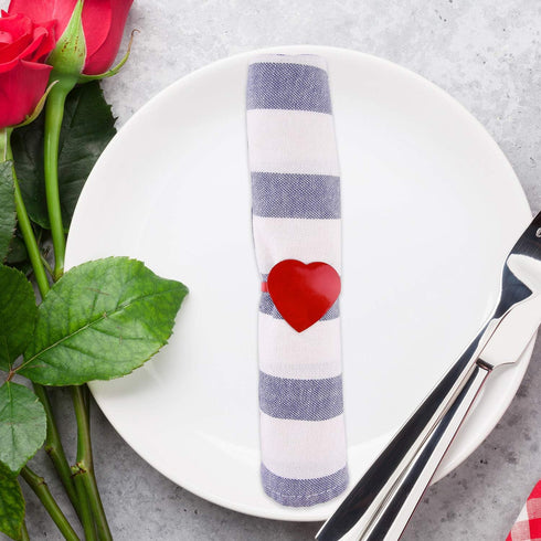 FEPITO 12Pcs Valentine's Day Heart Napkin Rings - Red Heart Napkin Holders for Table Decorations, Party, Wedding,