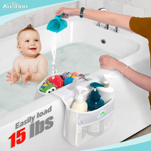 Austion 2 Saddle shape Compartments Bath Toy Organizer, Easy Access for Children, Wide Opening Bath Toy Holder